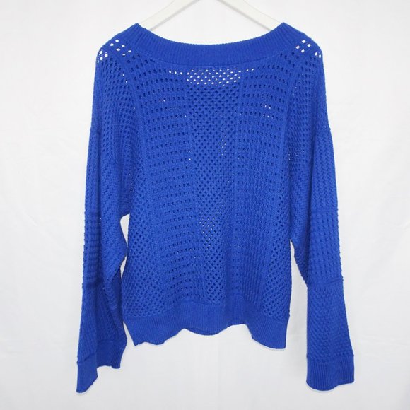 MOTH Anthropologie Blue Open Knit Reese Wide Sleeve Sweater - Picture 2 of 4